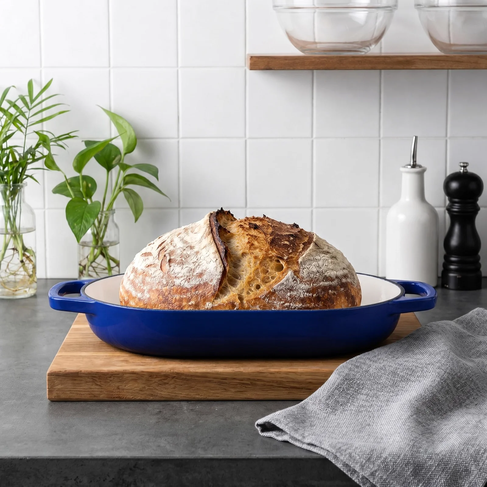 Oval domed bread oven, blue