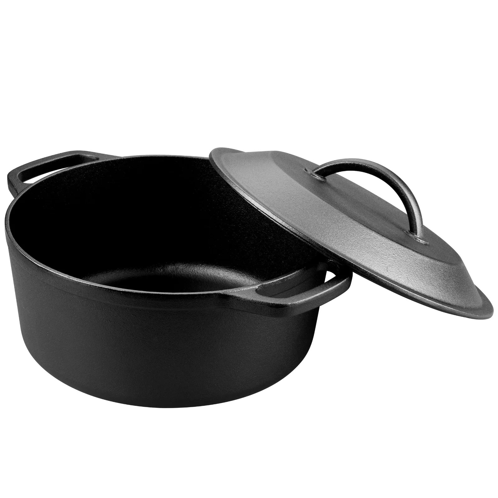 A bare seasoned camp pot with its lid lifted clear